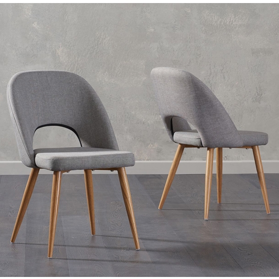 Halle Grey Fabric Dining Chairs In Pair