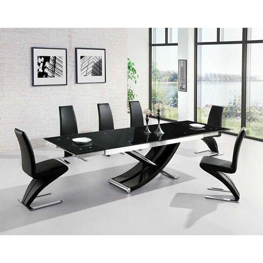 Hanover Glass Extendable Dining Table With 6 Hereford Black Chairs