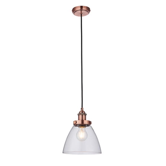 Hansen Clear Glass Shade Ceiling Pendant Light In Aged Copper