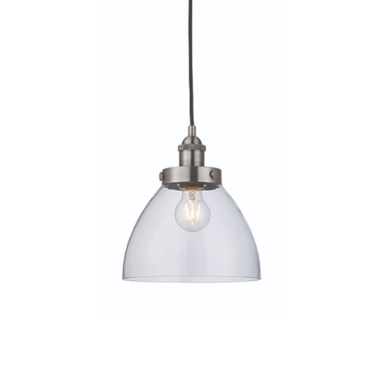 Hansen Clear Glass Shade Ceiling Pendant Light In Brushed Silver