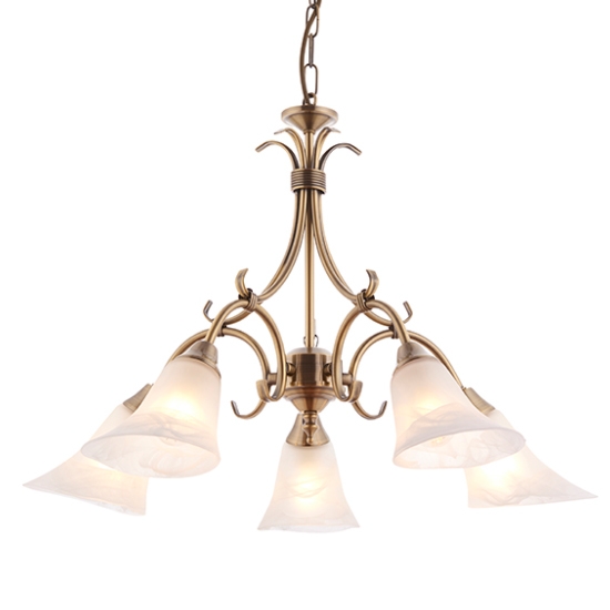 Hardwick 5 Lights Frosted Glass Ceiling Pendant Light In Antique Brass