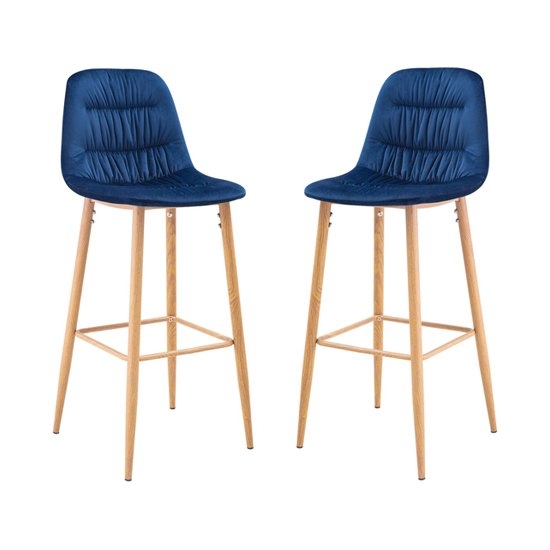 Harper Blue Velvet Bar Stools In Pair