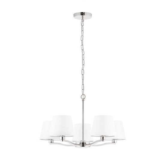 Harvey 5 Lights White Shade Ceiling Pendant Light In Bright Nickel