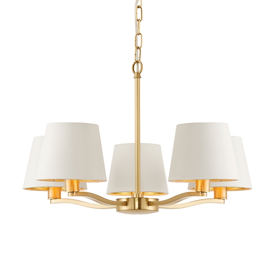 Harvey 5 Lights White Shade Ceiling Pendant Light In Brushed Gold