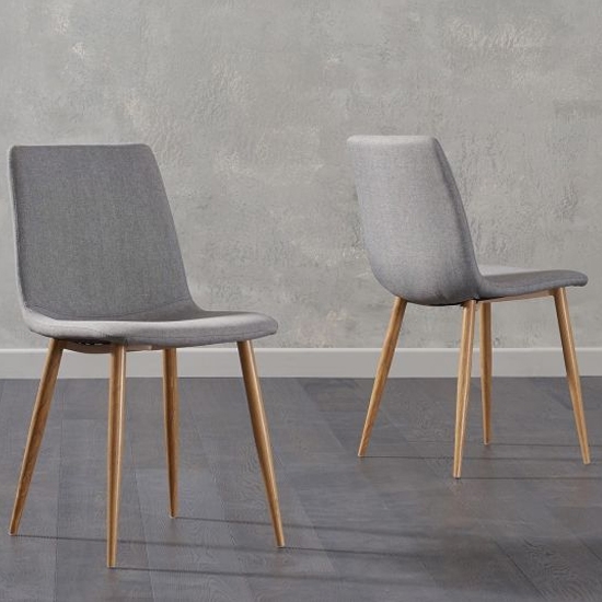 Hatfield Grey Fabric Dining Chairs And Wooden Legs In Pair