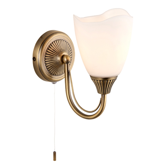 Haughton Opal Glass 2 Lights Wall Light In Antique Brass