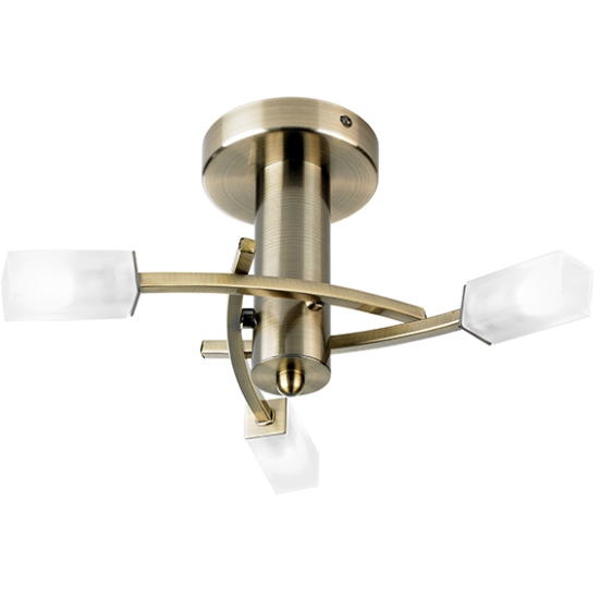 Havana 3 Lights Frosted Glass Semi Flush Ceiling Light In Antique Brass