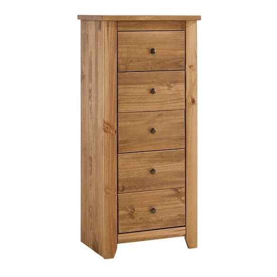 Havana Narrow Wooden Chest Of Drawers In Pine With 5 Drawers