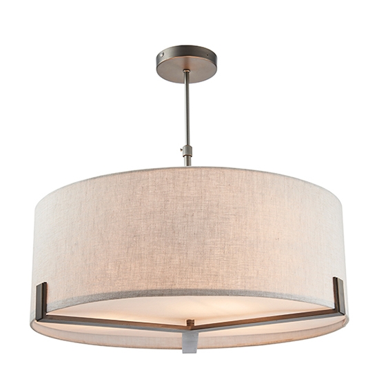 Hayfield 3 Lights Natural Linen Shade Ceiling Pendant Light In Brushed Bronze