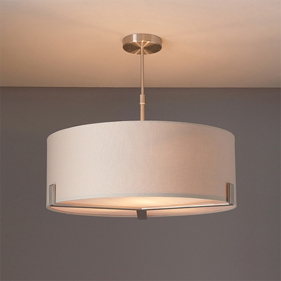 Hayfield 3 Lights Pale Grey Cylinder Shade Ceiling Pendant Light In Nickel