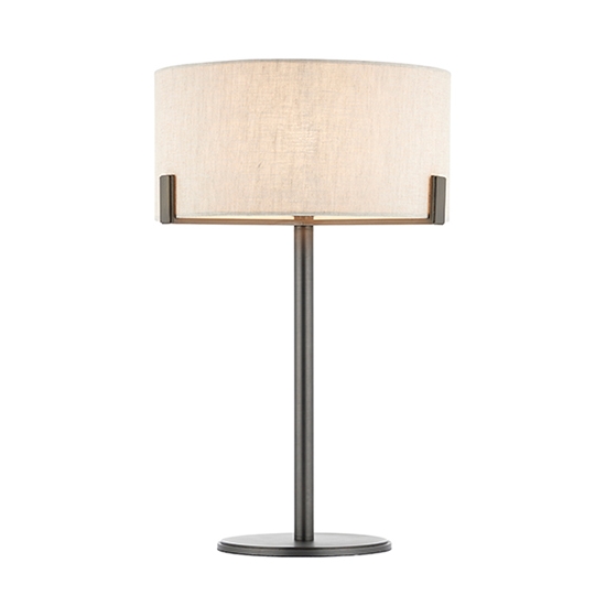 Hayfield Natural Linen Fabric Shade Table Lamp In Brushed Bronze