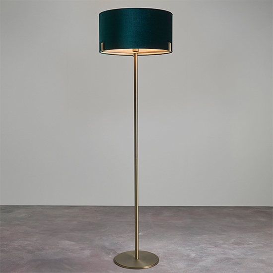 Hayfield Rich Green Cylinder Shade Floor Lamp In Nickel