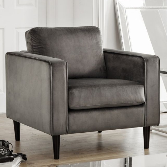 Hayward Velvet Upholstered Armchair In Grey