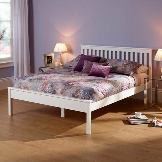 Heather Wooden Double Bed In Opal White