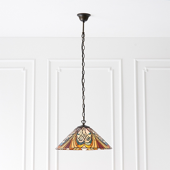 Hector Medium Tiffany Glass Ceiling Pendant Light In Dark Bronze