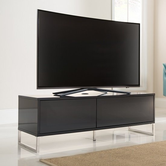 Helium Wooden Tv Stand In Black High Gloss With Flip Door