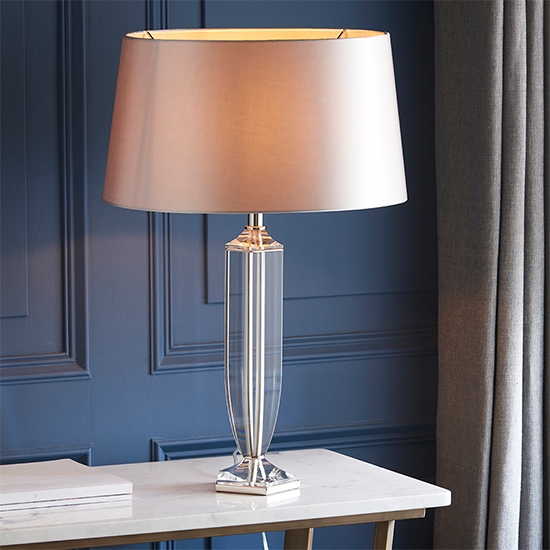 Hemmingway Grey Shade Table Lamp With Clear Crystal Base