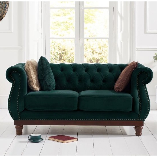 Highgrove Chesterfield Velvet Upholstered 2 Seater Sofa In Green