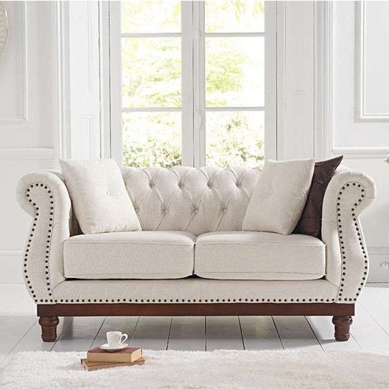 Highgrove Linen Fabric Upholstered 2 Seater Sofa In Ivory