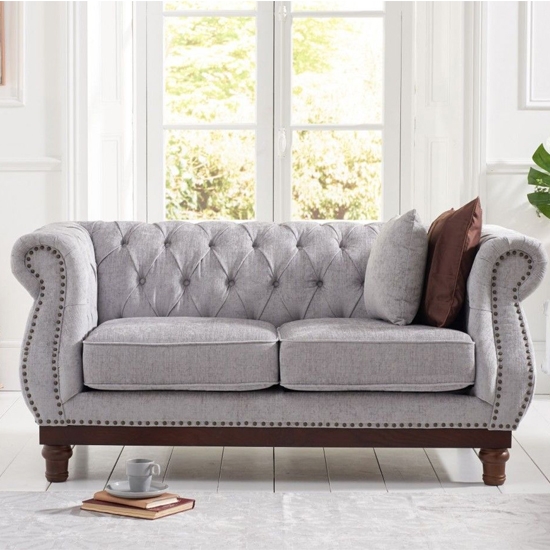 Highgrove Plush Fabric Upholstered 2 Seater Sofa In Grey