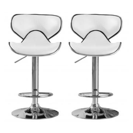 Hillside White Faux Leather Bar Stools In Pair With Chrome Base