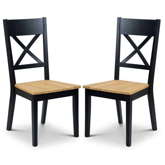 Hockley Black And Oak Wooden Dining Chairs In Pair