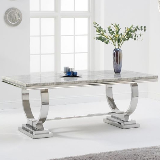 Hollis 180cm Marble Dining Table In Grey With Chrome Metal Base