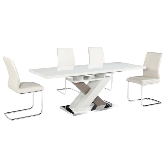 Honora Extending Wooden Dining Set In White High Gloss With 6 Chairs