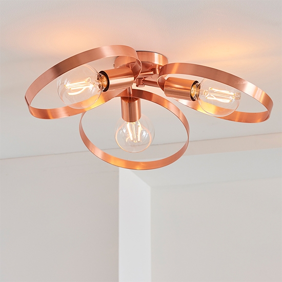 Hoop 3 Lights Semi Flush Ceiling Light In Brushed Copper