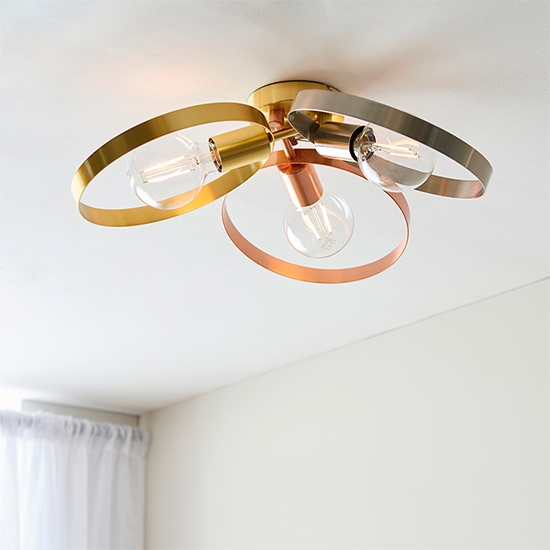 Hoop 3 Lights Semi Flush Ceiling Light In Mixed Brushed Brass