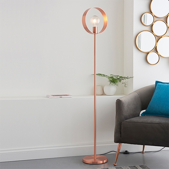 Hoop Led Floor Lamp In Brushed Copper