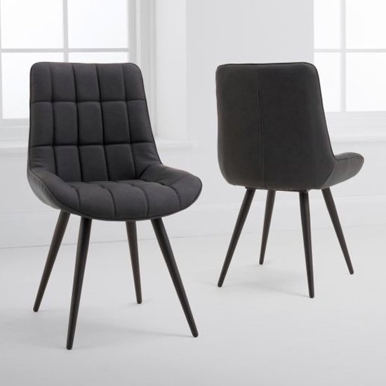 Horacio Grey Faux Leather Dining Chair In Pair With Black Legs