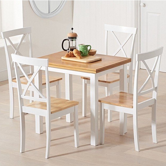 Hove Extending Dining Table In Light Oak And White With 4 Elstree Chairs