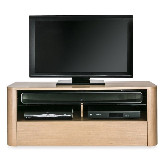 Hugo Wooden Tv Stand In Light Oak With Glass Shelf