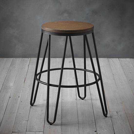 Ikon Wooden Seat Bar Stool With Black Metal Hairpin Legs