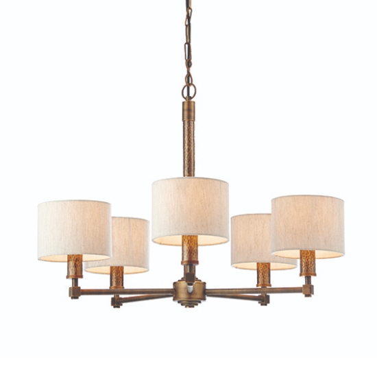 Indara 5 Lights Natural Linen Shade Ceiling Pendant Light In Bronze