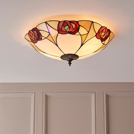 Ingram Large 2 Lights Tiffany Glass Flush Ceiling Light In Dark Bronze