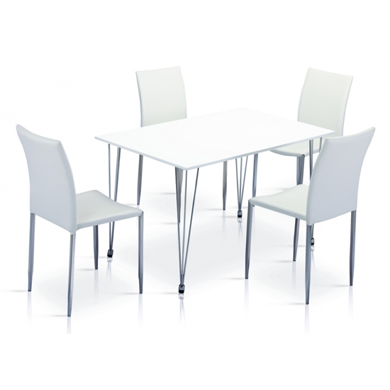 Iris Wooden Dining Set In White High Gloss With 4 Chairs