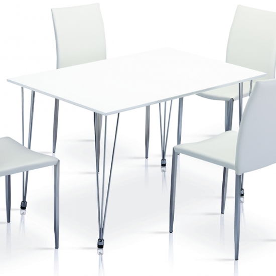 Iris Wooden Dining Table In White High Gloss With Chrome Metal Legs