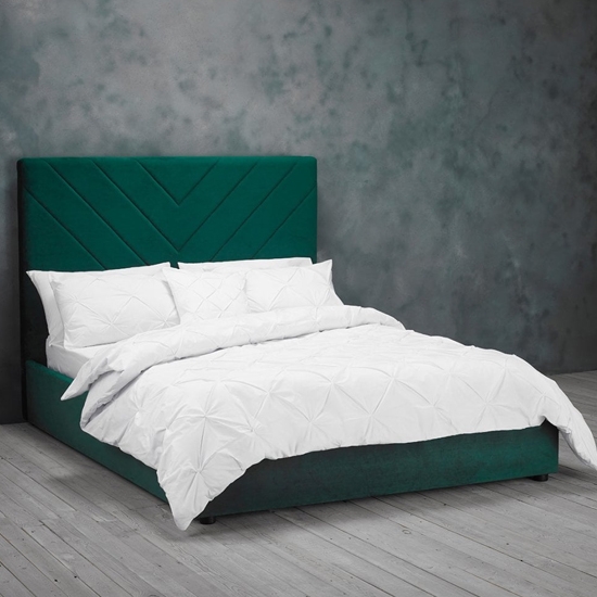 Islington Velvet Upholstered Double Bed In Green