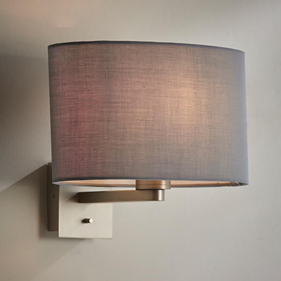 Issac Cool Grey Ellipse Shade Wall Light In Matt Nickel