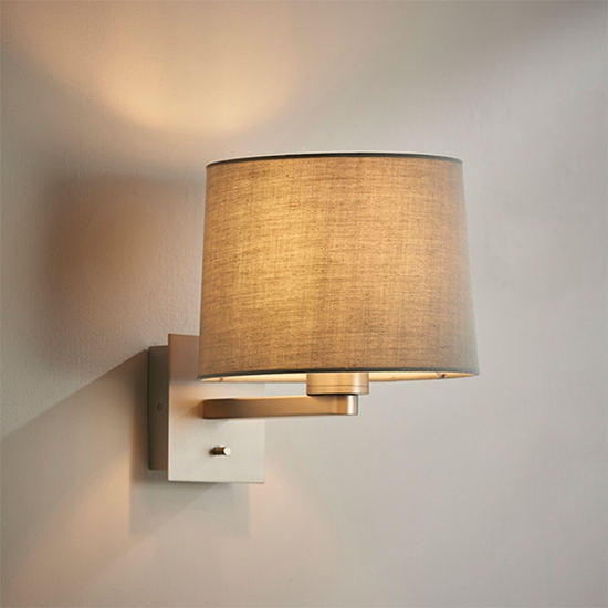 Issac Cool Grey Taper Cylinder Shade Wall Light In Matt Nickel