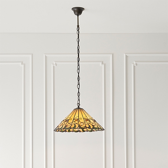 Jamelia Medium Tiffany Glass Ceiling Pendant Light In Dark Bronze