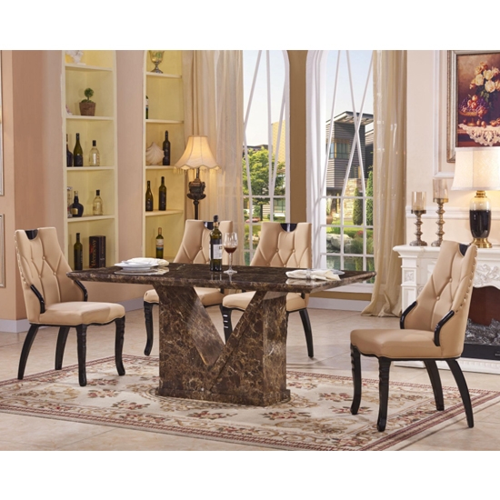 Jarvis Marble Dining Set With 4 Pu Light Brown Chairs