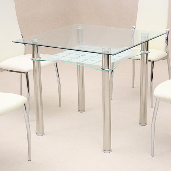 Jazo Clear Glass Dining Table With Chrome Metal Legs