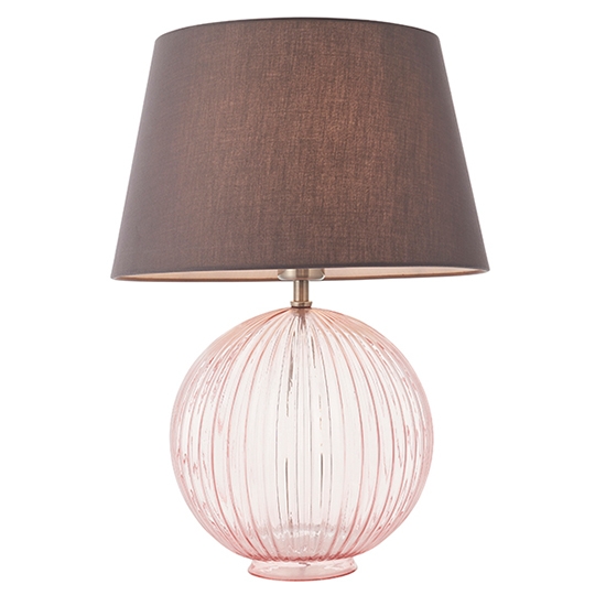 Jemma And Evie Charcoal Shade Table Lamp With Dusky Pink Ribbed Base