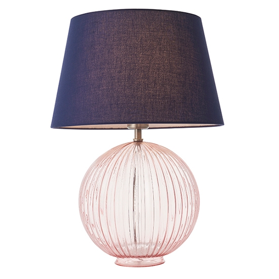 Jemma And Evie Navy Shade Table Lamp With Dusky Pink Ribbed Base