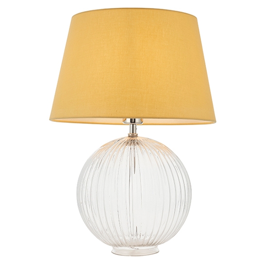 Jemma And Evie Yellow Shade Table Lamp With Clear Ribbed Base