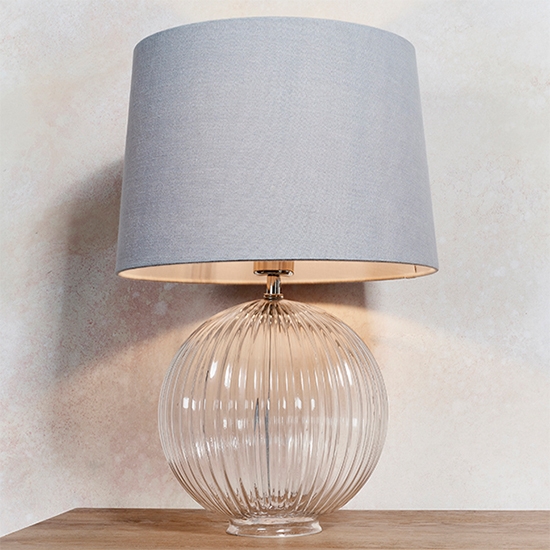 Jemma And Mia Charcoal Shade Table Lamp With Clear Ribbed Base