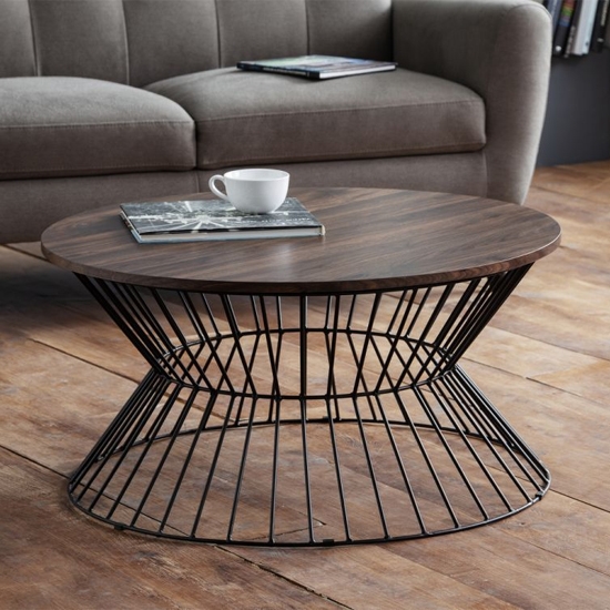 Jersey Round Wire Wooden Coffee Table In Walnut